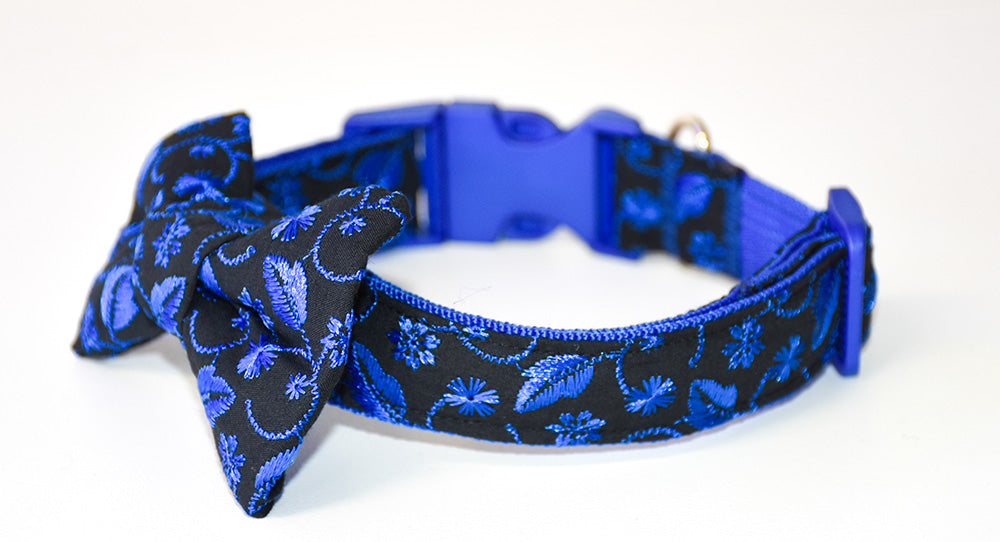 Black and Blue Embroidered Bow