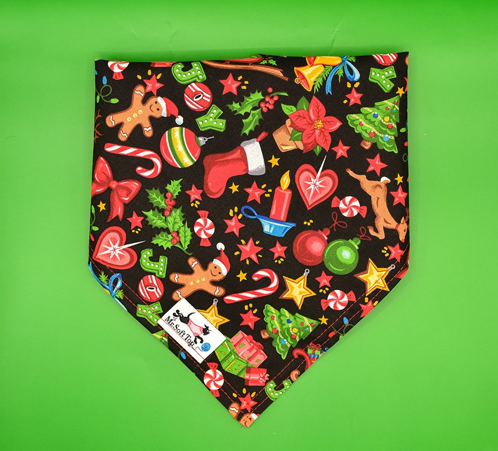 Christmas Joy on Black Bandana