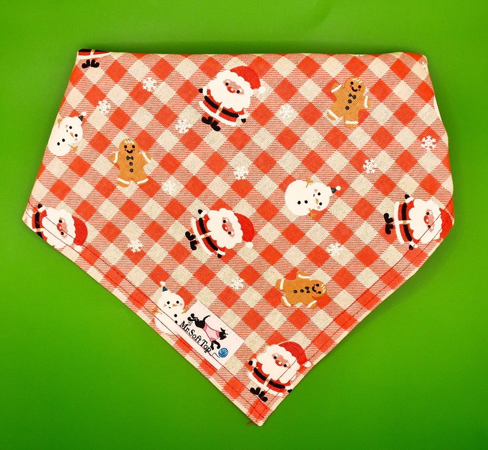 Santa's Picnic Red Check Christmas Bandana