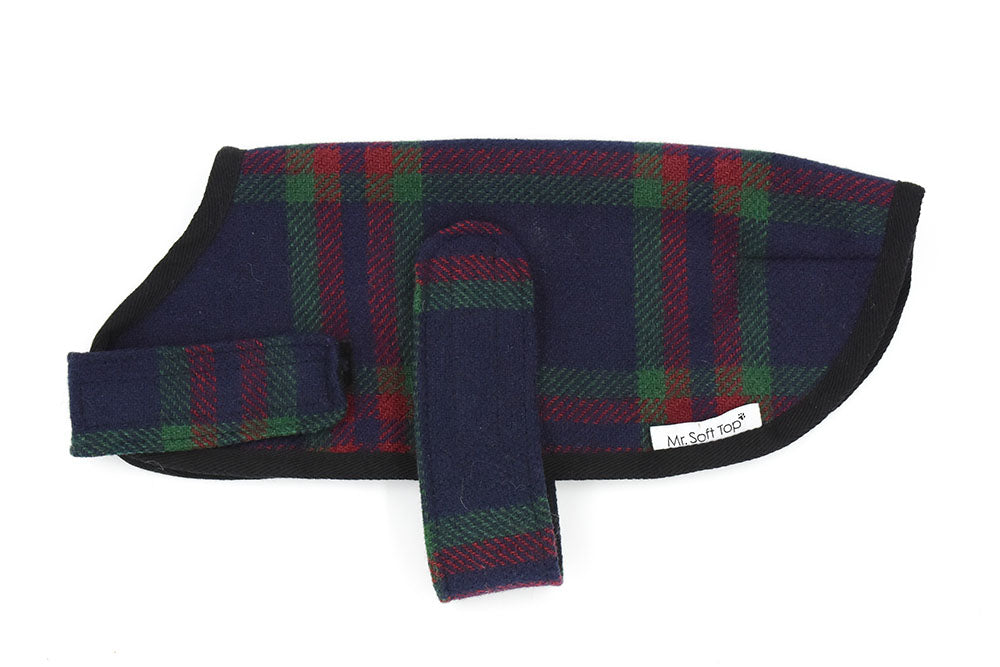 Navy Tartan Unlined Walking Dog Coat