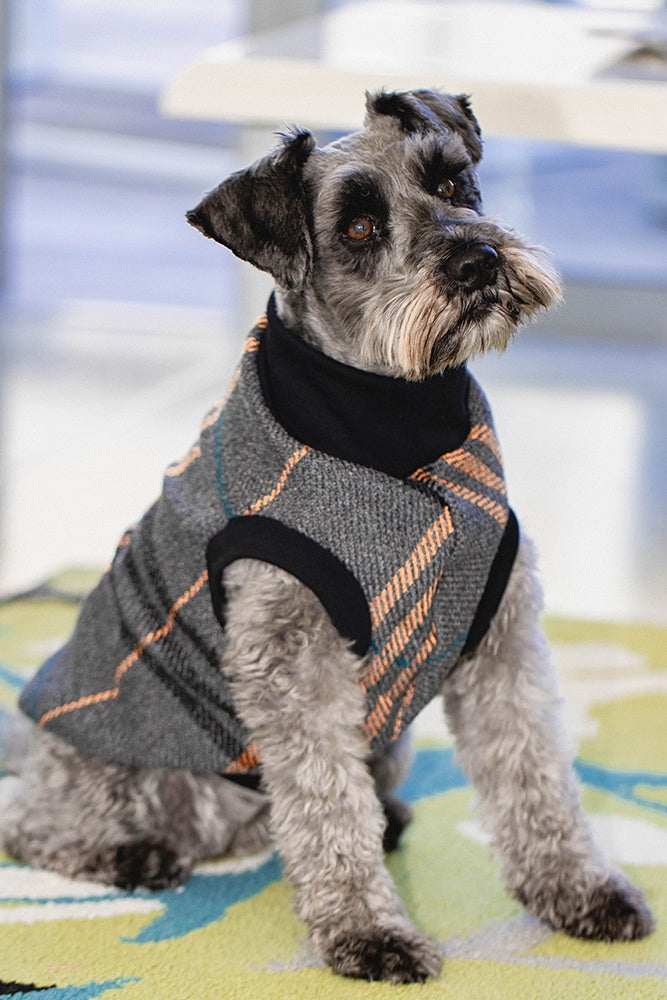 Charcoal and Orange Tartan Wool Blend Weekend Sweater